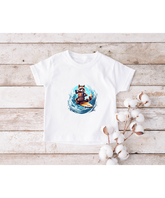 Toddler's Raccoon surfing Toddler's Softstyle Tee (RascalRings)